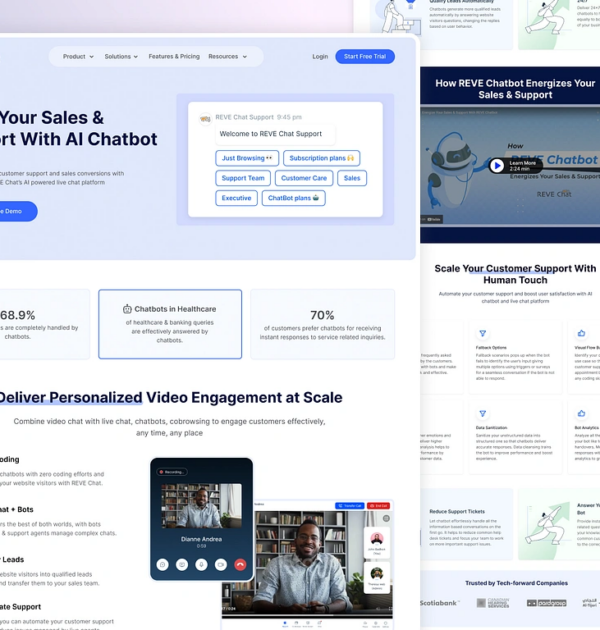 Chatbot Landing Page Design for REVE Chat